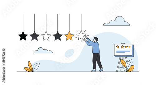 Customer feedback impacts business reputation and success through star rating evaluation and service improvement initiatives