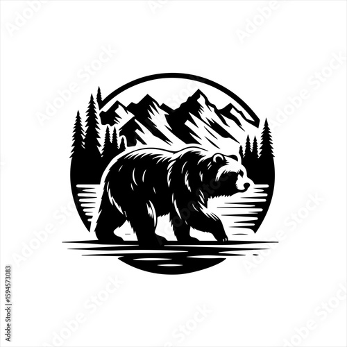Bear walking in front of mountains