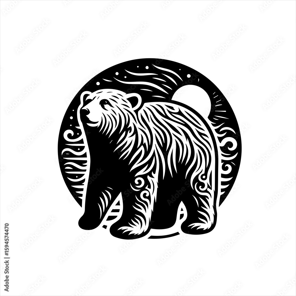 Fototapeta premium Bear standing under moon