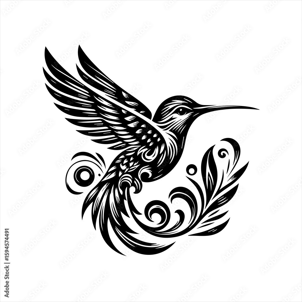 Fototapeta premium Hummingbird with floral design