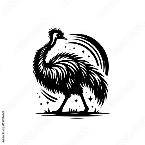 Emu walking in grass