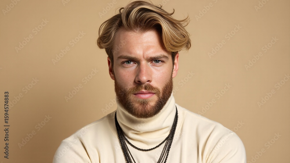 Fototapeta premium Stylish Blond Man in Turtleneck Portrait
