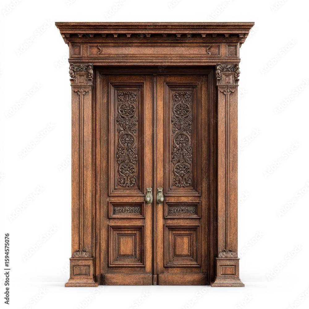 Fototapeta premium A wooden door with carvings on the front