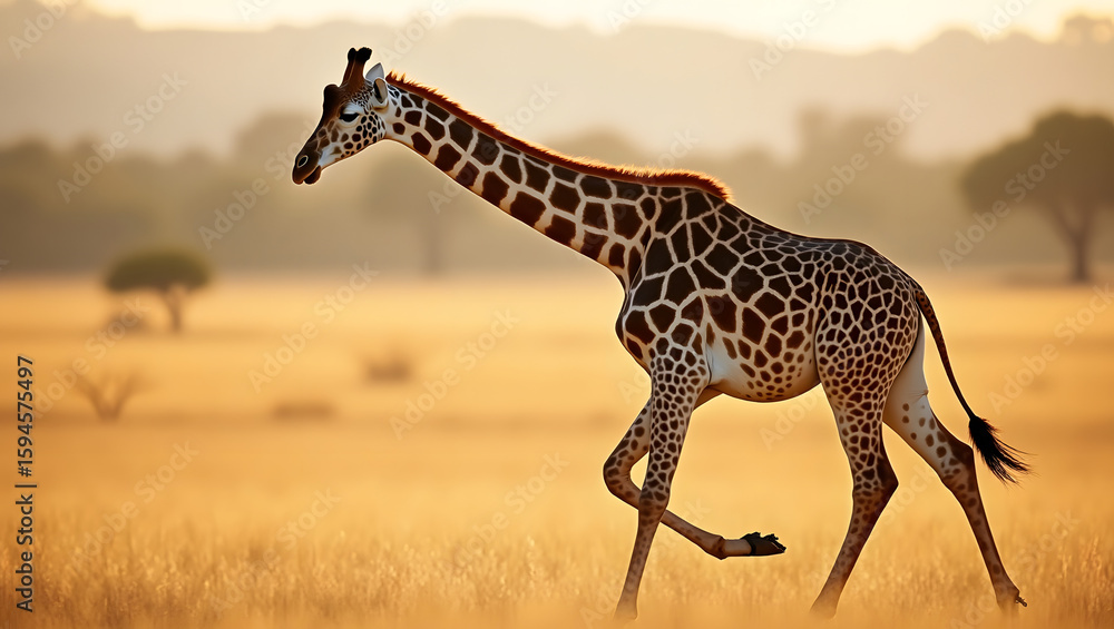 Obraz premium Wild giraffe moving peacefully through the vast African savanna.