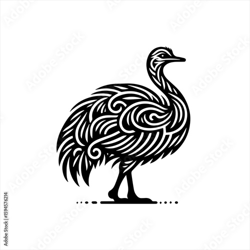 Emu bird with tribal patterns