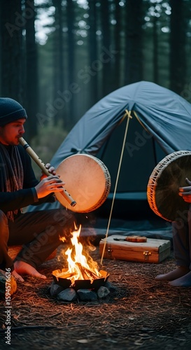 Campfire Ritual: Flute and Drum Music in the Twilight Forest