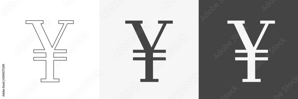 Obraz premium Set of Japanese yen or Chinese yuan Currency Symbol. Outline and Black White Icons