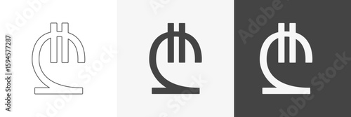 Set of Georgian lari symbols. Minimalist black icon on white. Vector
