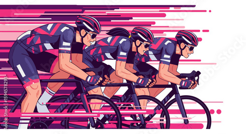Professional cycling team sprinting together at high speed.