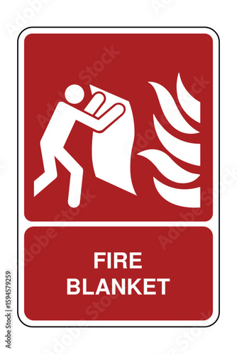 Fire Monitor Symbol on Red Safety Sign with Explanation – High-Pressure Suppression Device Icon with Flame Indicator – High Quality Vectorial Stock Image
