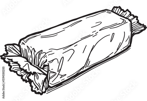 Packaged butter in foil wrap one end opened line art without comma neat shape