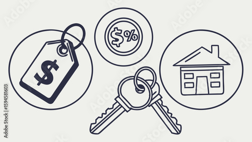 Affordable Housing Icons Discount Keys and Home.