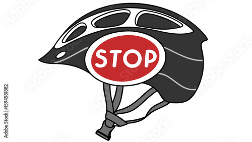 Cartoon Bicycle Helmet with a Stop Sign.
