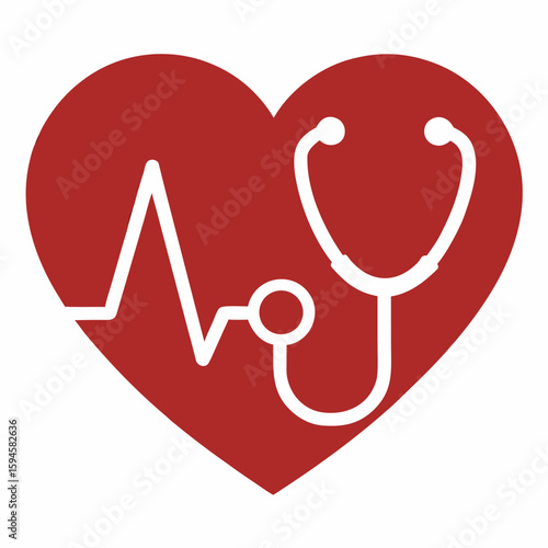 Heart with heartbeat line and stethoscope medical concept health and wellness vector illustration