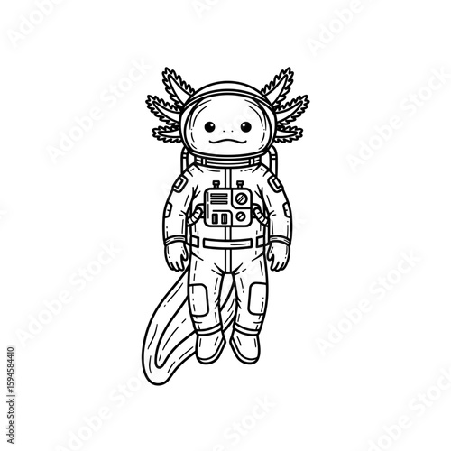 Adorable axolotl dressed as an astronaut with a calm expression