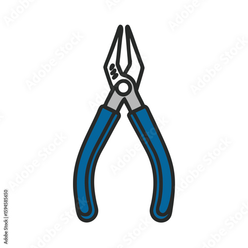 Pliers with blue grips in a flat design style  