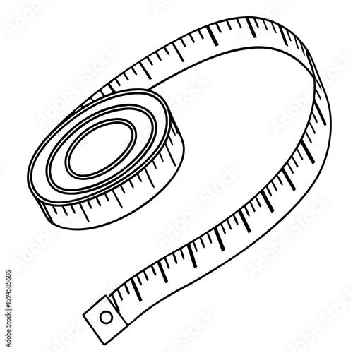 Measuring tape coiled with marked measurements in black and white  on a transparent background