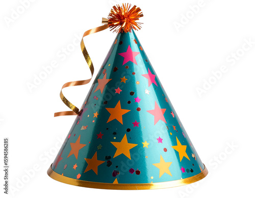 Birthday Party Hat with Confetti, Front View PNG