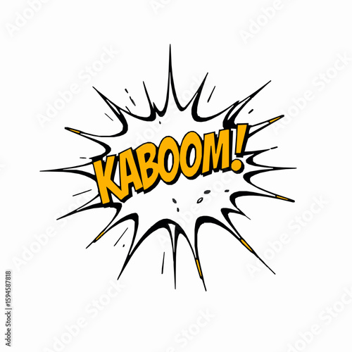 Comic book style graphic illustration of the word kaboom in a speech bubble with a white background.
