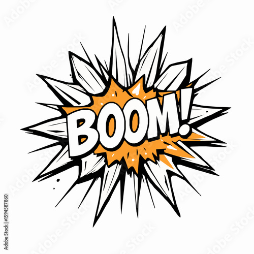 Comic book style illustration of a boom explosion effect with speech bubble isolated on white