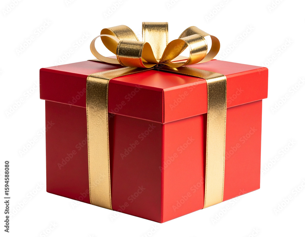 Obraz premium Christmas Gift Box with Ribbon and Bow, Front PNG