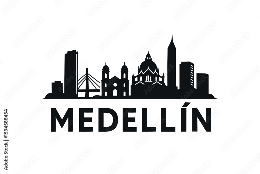 Fototapeta premium Medellín skyline with iconic buildings and landmarks