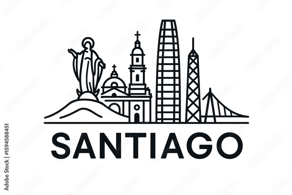 Fototapeta premium Santiago skyline with iconic buildings and landmarks