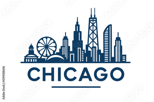 City skyline with iconic buildings and landmarks of Chicago