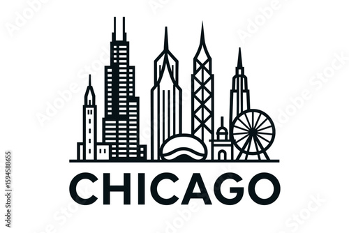 City skyline with iconic buildings and landmarks of Chicago
