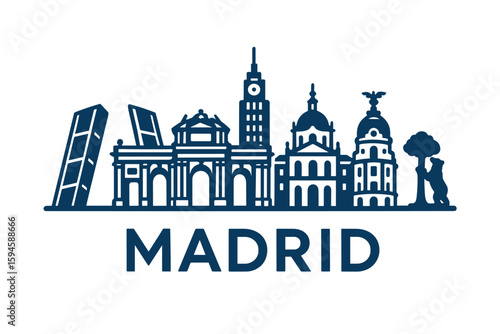 City skyline with iconic buildings and landmarks of Madrid