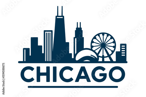 City skyline with iconic buildings and landmarks of Chicago