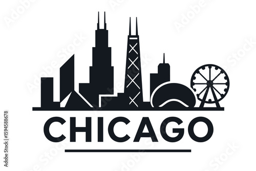 City skyline with iconic buildings and landmarks of Chicago