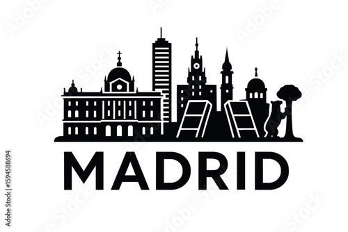 City skyline with iconic buildings and landmarks of Madrid
