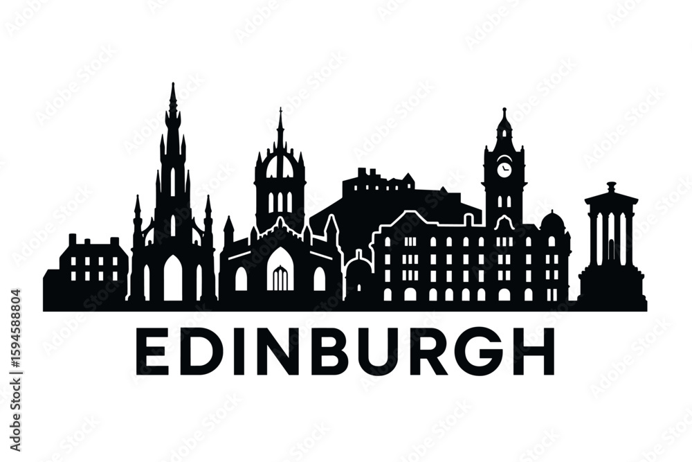 Naklejka premium City skyline with iconic buildings and landmarks of Edinburgh