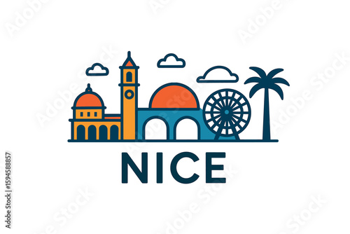 City skyline with iconic buildings and landmarks of Nice