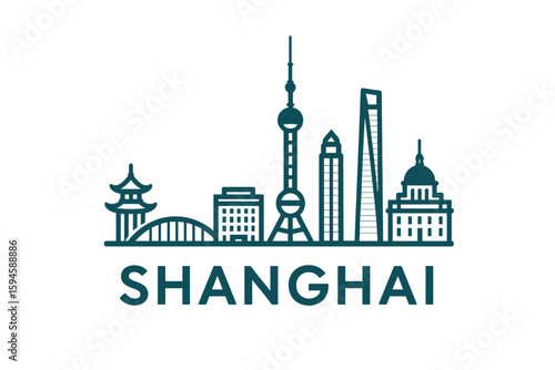 City skyline with iconic buildings and landmarks of Shanghai
