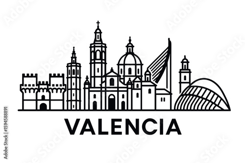 City skyline with iconic buildings and landmarks of Valencia