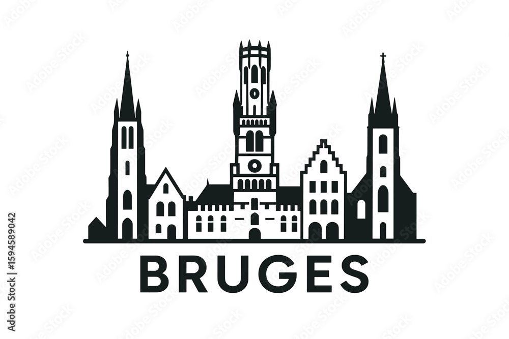 Fototapeta premium City skyline with iconic buildings and landmarks of Bruges