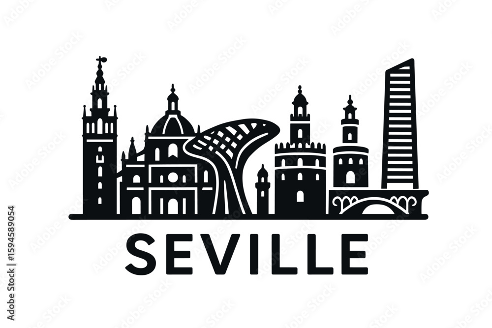 Obraz premium City skyline with iconic buildings and landmarks of Seville