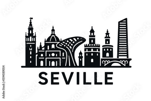 City skyline with iconic buildings and landmarks of Seville