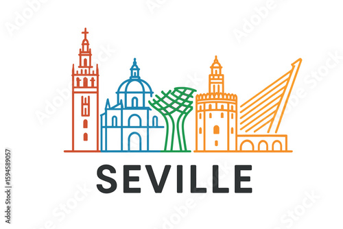 City skyline with iconic buildings and landmarks of Seville