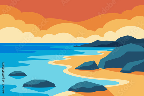 Beachside Rocks and Tide Pools in Morning Light Illustration