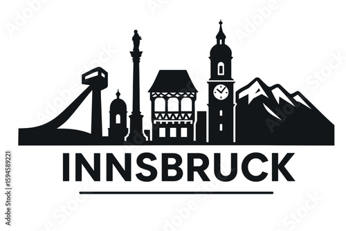 City skyline with iconic buildings and landmarks of Innsbruck