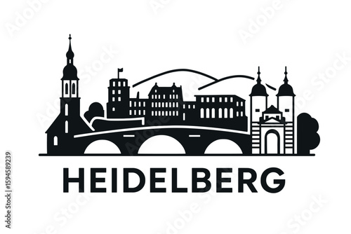 City skyline with iconic buildings and landmarks of Heidelberg