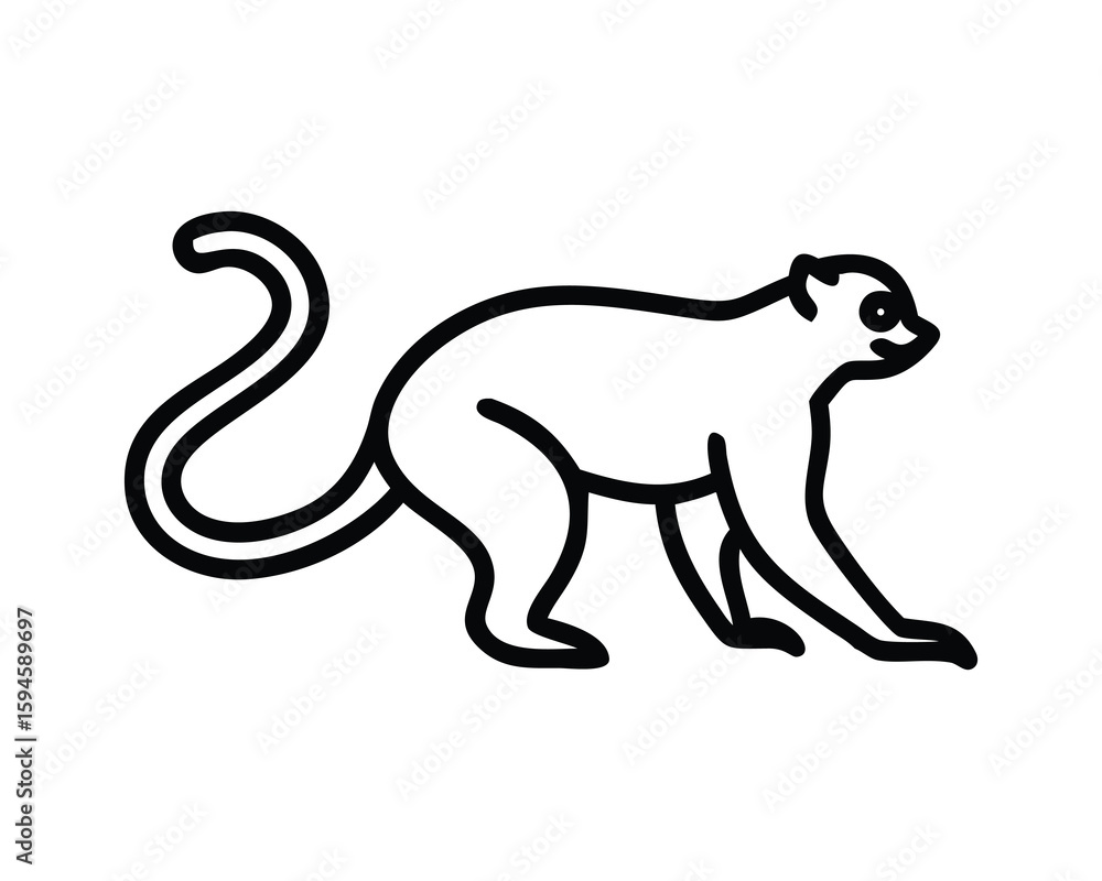 Obraz premium Simple outline drawing of a monkey walking with a curled tail