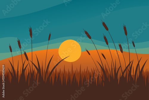 Glow of Sunrise Through Tall Grass in Meadow Art