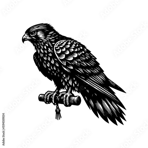 Majestic Falcon Perched on Branch Illustration.
