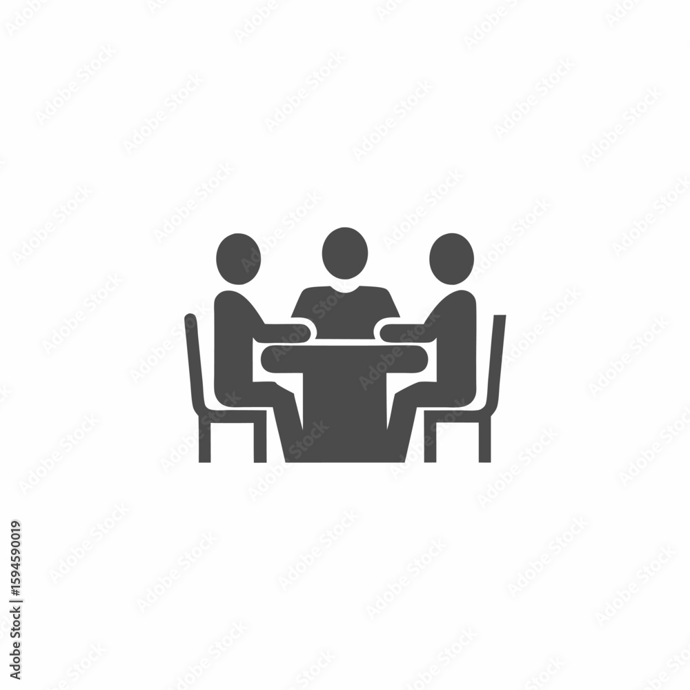 Three People Sitting Around a Table in a Meeting Icon Three People Sitting Around a Table in a Meeting Icon
