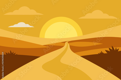 Path in Countryside Lit by Golden Morning Sky