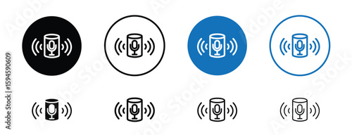 set of pixel perfect colored Voice assistant icon, 1 silhouette, 1 Unexpanded, Speaker with waves symbolizing AI-powered voice control.